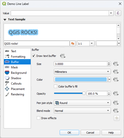 Label Buffer 14.3. Setting a label — Documentação QGIS Documentation