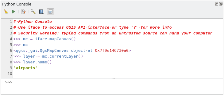 29.3. Console python di GIS — QGIS Documentation documentazione
